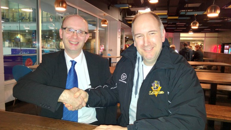 Iain Barker shaking hands with Nottingham Lions head coach, Matt Bradbury