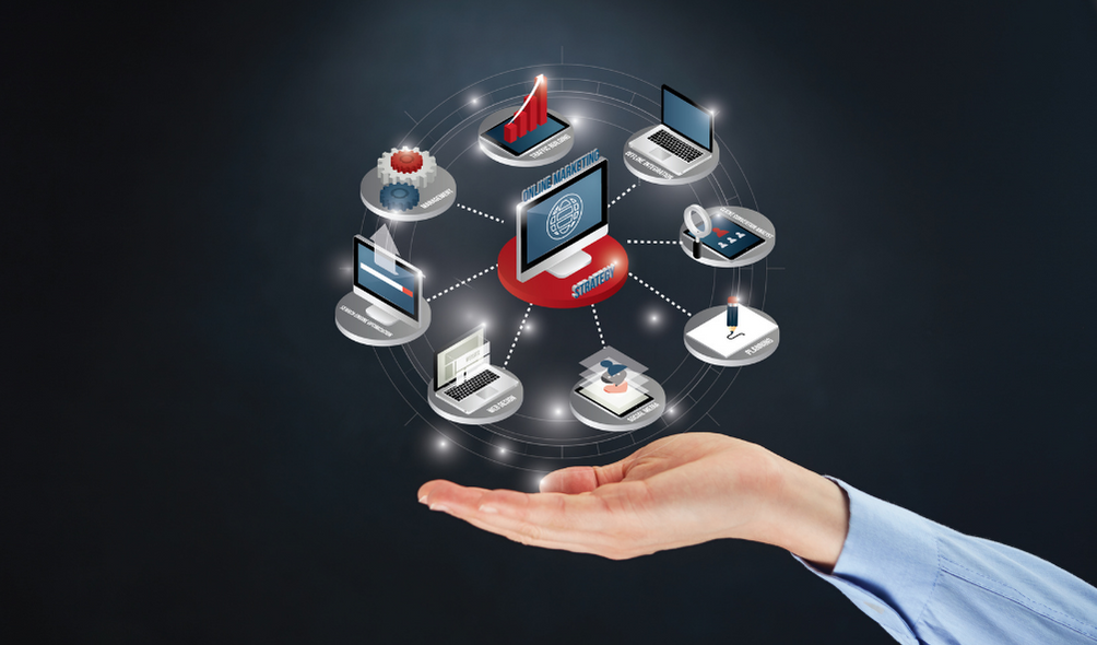 Graphic showing integration between several devices and programs