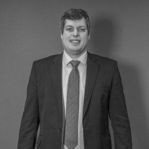Solutions employee Gareth Bezant black and white profile photo