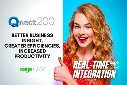 Graphic showing the Qnect200 add on for Sage CRM