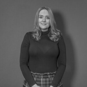 Solutions employee Nicola Gibson black and white profile photo