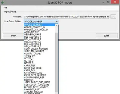 Screenshot showing Sage 50 POP import software