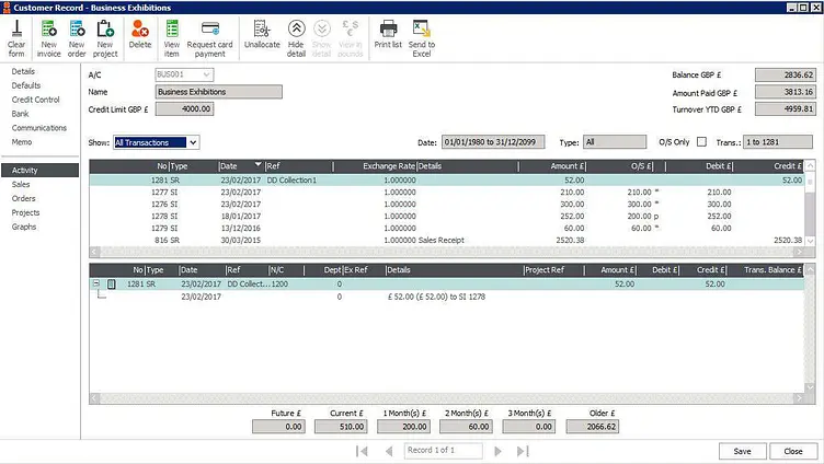 Screenshot showing Sage 50 Direct Debit software