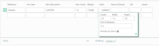Screenshot showing SmartFreight software