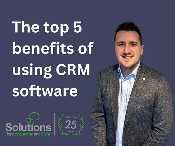 Graphic showing Ryan and the text the top 5 benefits of using CRM software