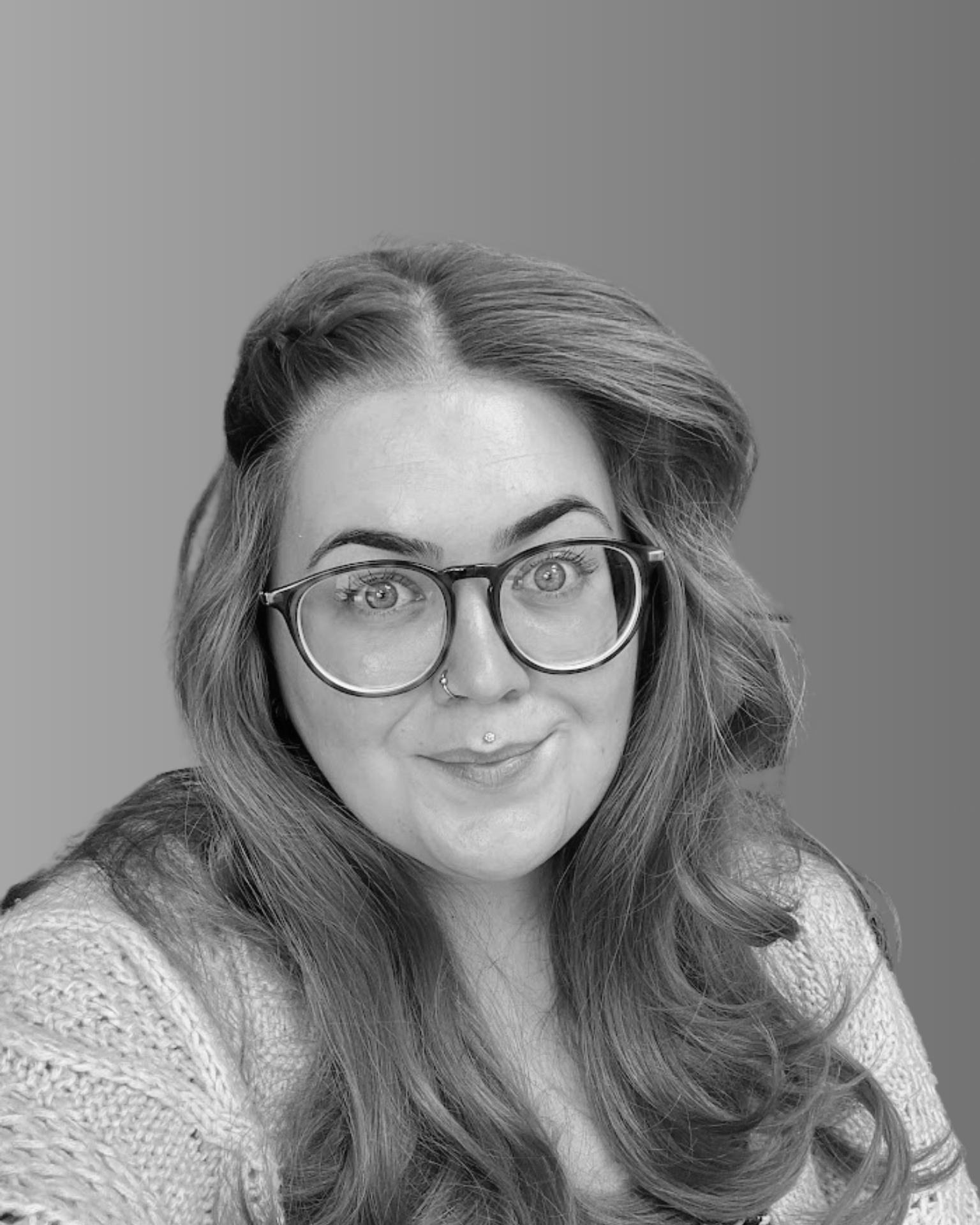 Solutions Employee Emily Middlemore black and white photo