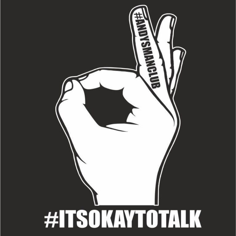 Logo for Andy Mans Club with the slogan Its Okay to Talk