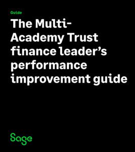 Front cover of Sage Intacct for Education brochure with text 'The multi-academy trust finance leader's performance improvement guide'