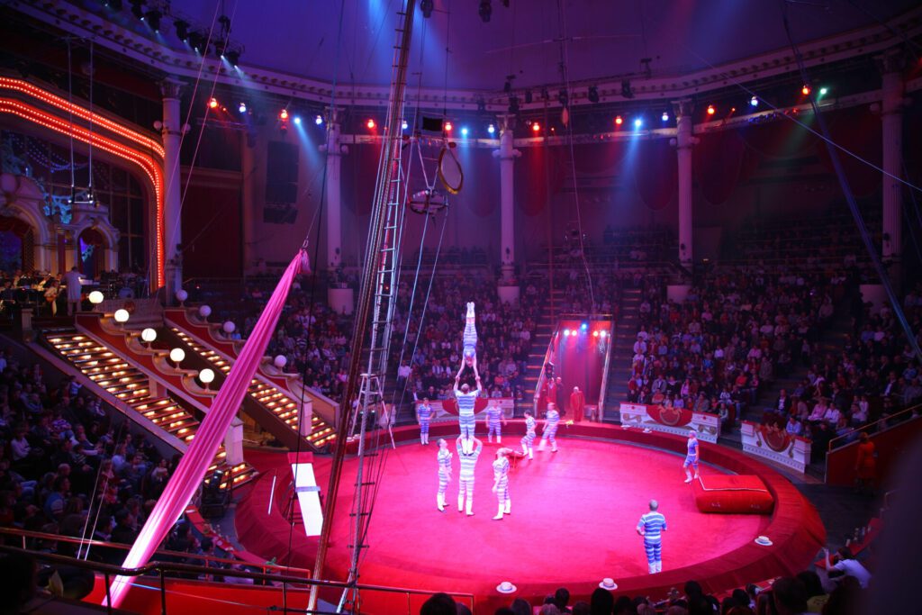 Stock photo of a circus performance with acrobats