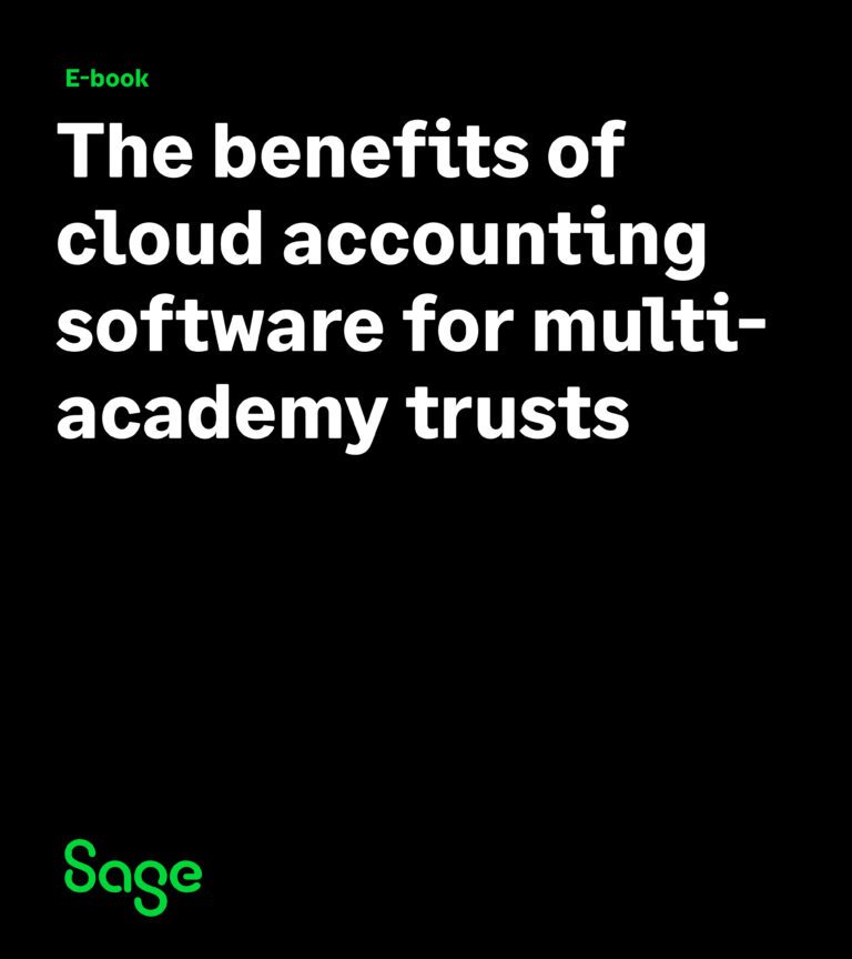 Front cover of Sage Intacct for Education brochure with text 'The benefits of cloud accounting software for multi-academy trusts'