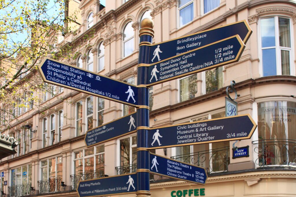 Pedestrian signage in Birmingham