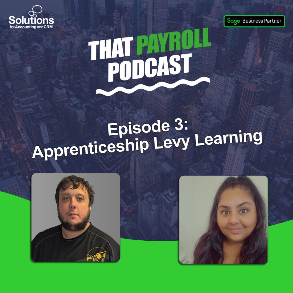 Graphic for Solutions' Payroll podcast called 'That Payroll Podcast', showing an image of Neil Larsen and Jas Kaur