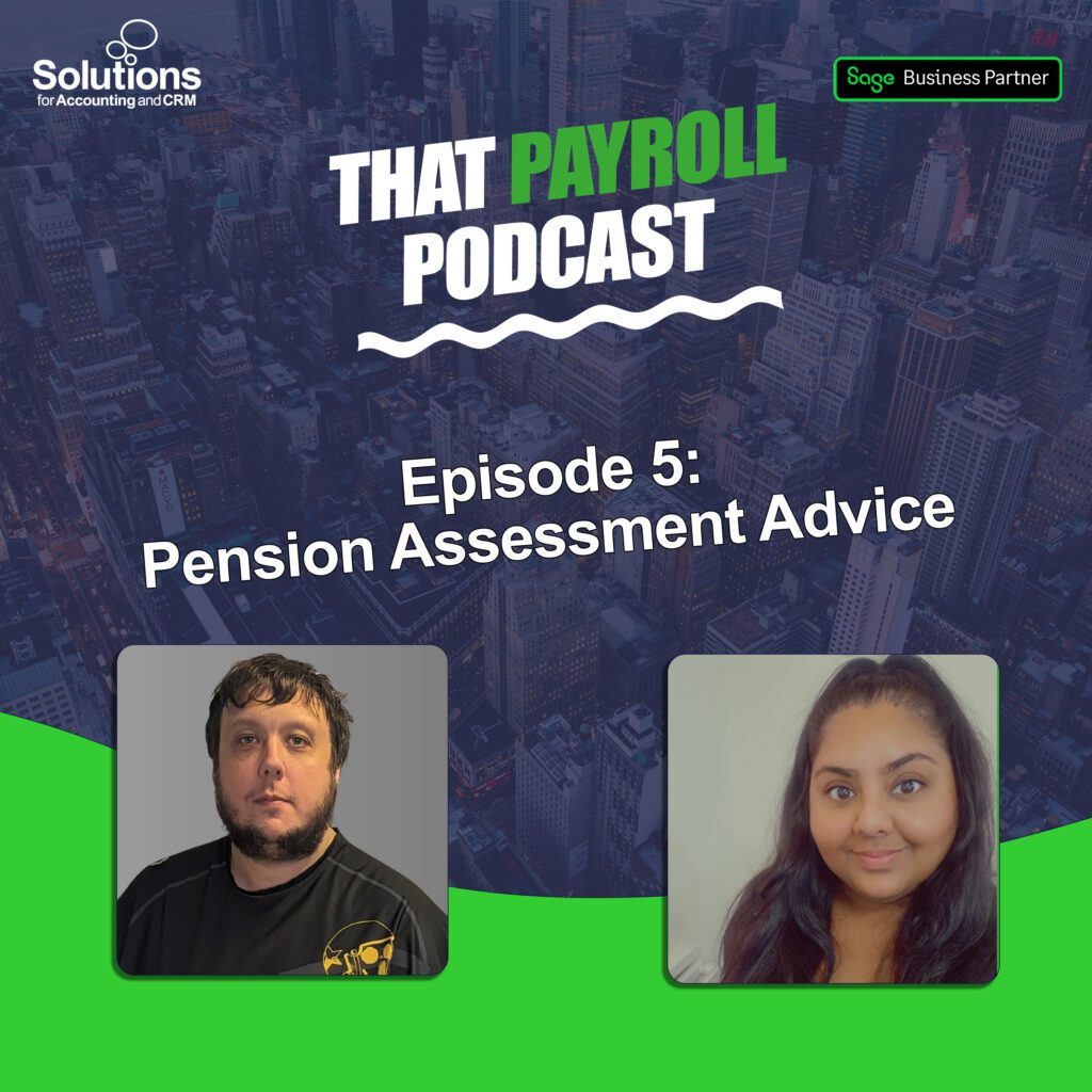 Graphic for Solutions' Payroll podcast called 'That Payroll Podcast', showing an image of Neil Larsen and Jas Kaur