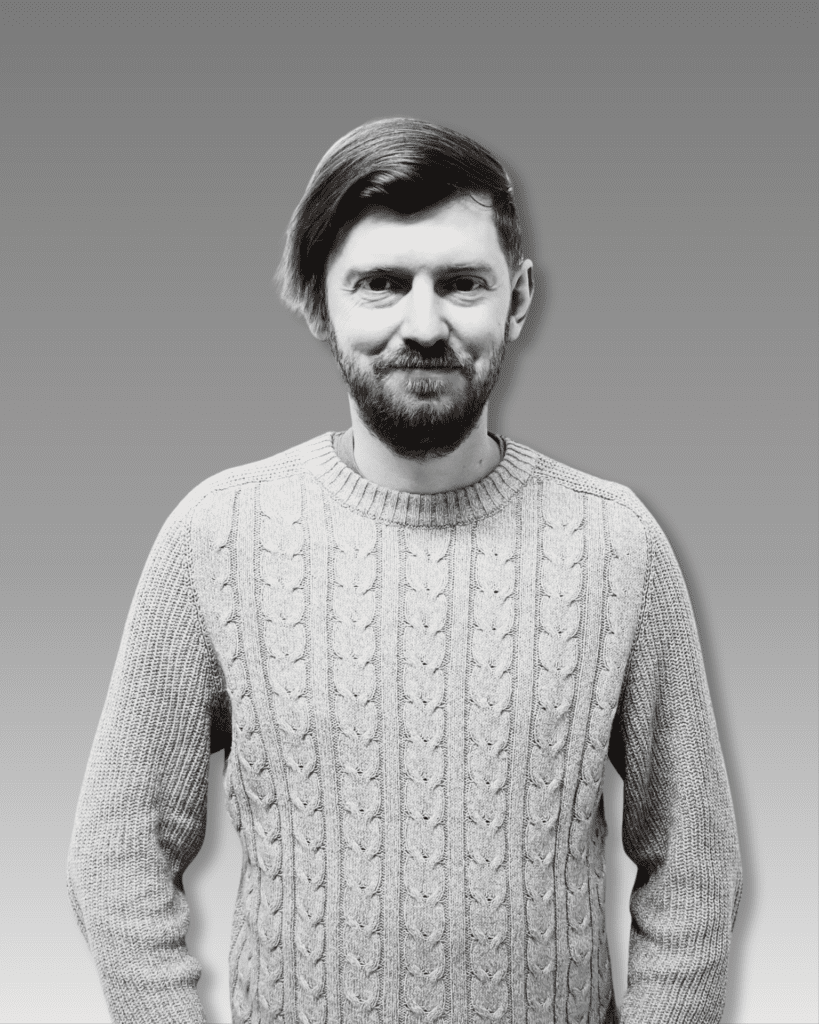 Solutions employee Joe Macbeth black and white profile photo