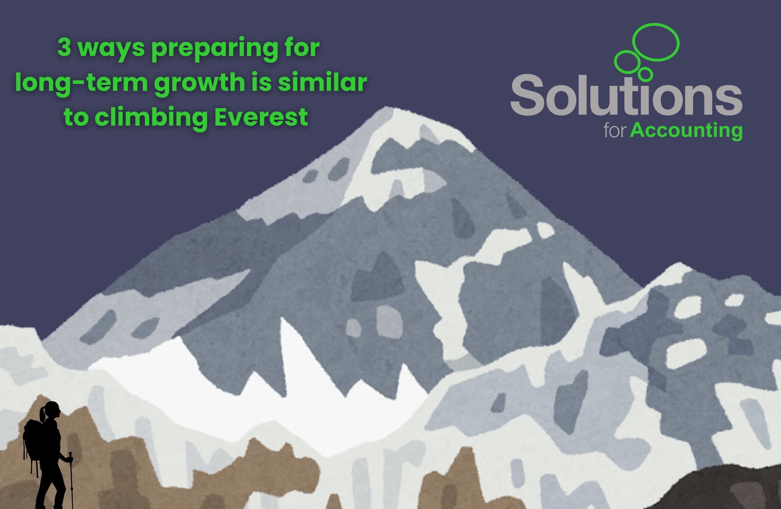 A graphic image of the Himalaya mountains with a silhouette of a climber in the foreground. The article’s title and the Solutions for Accounting logo appear above the mountain range.