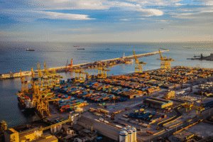 A picture of a sea port.