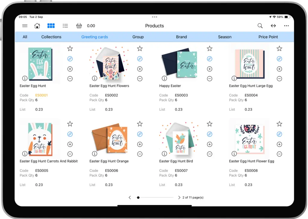 A screenshot of the PixSell catalogue in ordering mode.
