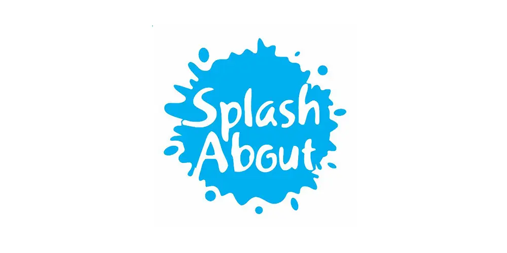 Logo for Splash About in a curved white rectangle box