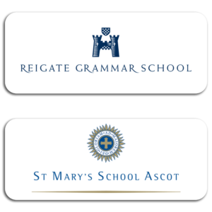 Logos for Reigate Grammar School and St Mary's School Ascot