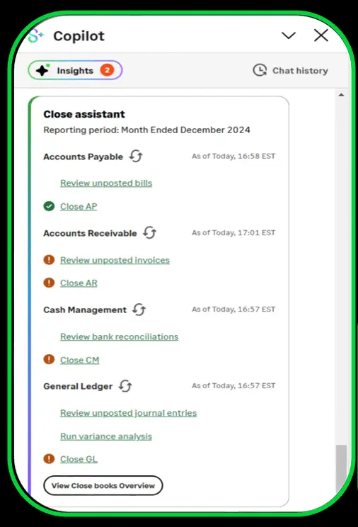 Screenshot of the Financial Intelligence Agent working in Sage Intacct