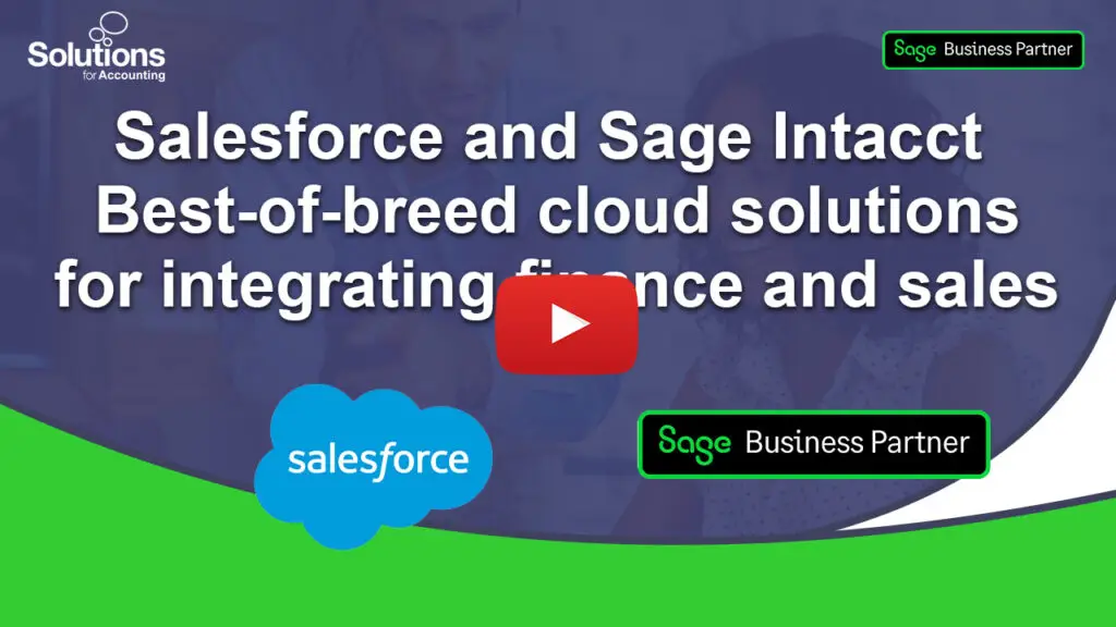 Salesforce and Sage Intacct Best of breed cloud solutions YouTube thumbnail with play button