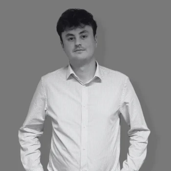 Solutions employee Benjamin Smyth black and white profile photo