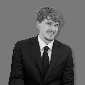 Solutions employee Clay Boylan black and white profile photo